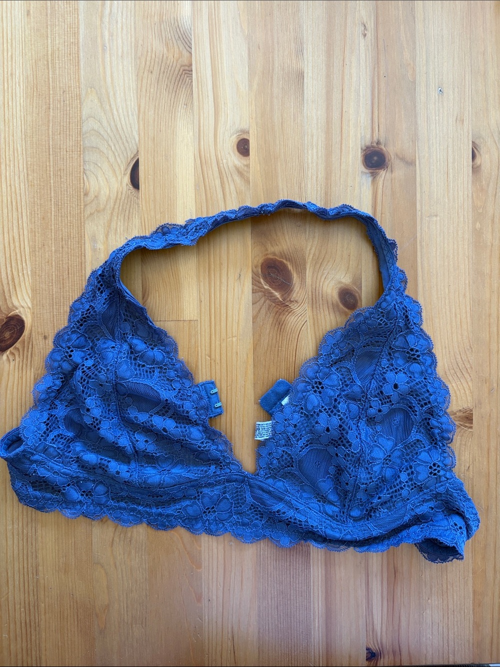 Free People Floral Lace Halter Bralette in Royal Blue